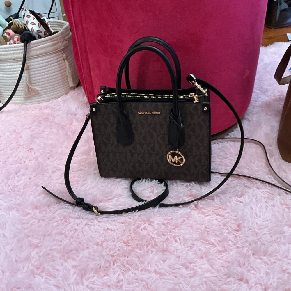 Michael Kors Dark Brown Satchel with Black Accents
